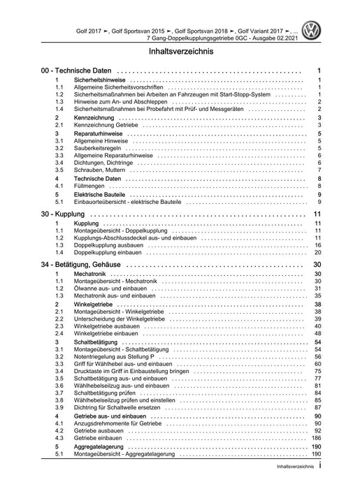Touran (2016+) Reparaturanleitung 7 Gang-Doppelkupplungsgetriebe 0GC