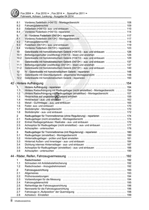 FOX (2004+) Reparaturanleitung Fahrwerk, Achsen, Lenkung