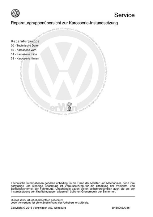 Beetle (2012+) NBL-NBC Reparaturanleitung Karosserie-Instandsetzung