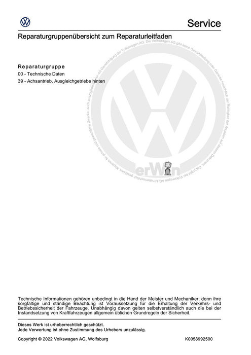 Passat (2005 - 2008) Passat-Passat Variant Reparaturanleitung Kardanwelle und Achsantrieb hinten