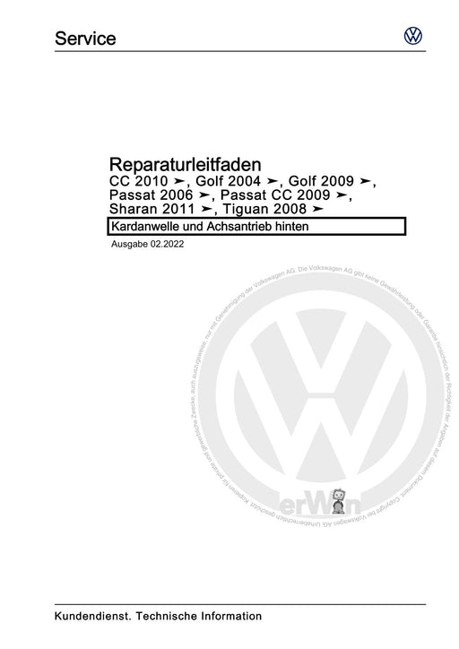 Passat (2005 - 2008) Passat-Passat Variant Reparaturanleitung Kardanwelle und Achsantrieb hinten