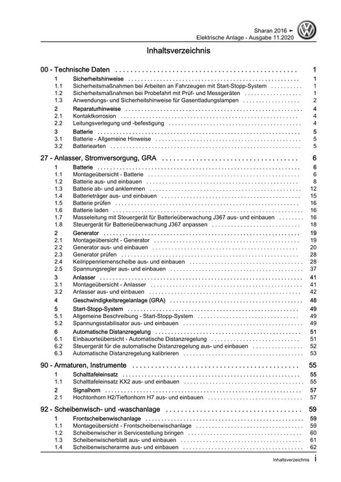 Sharan (2011+) Reparaturanleitung Elektrische Anlage