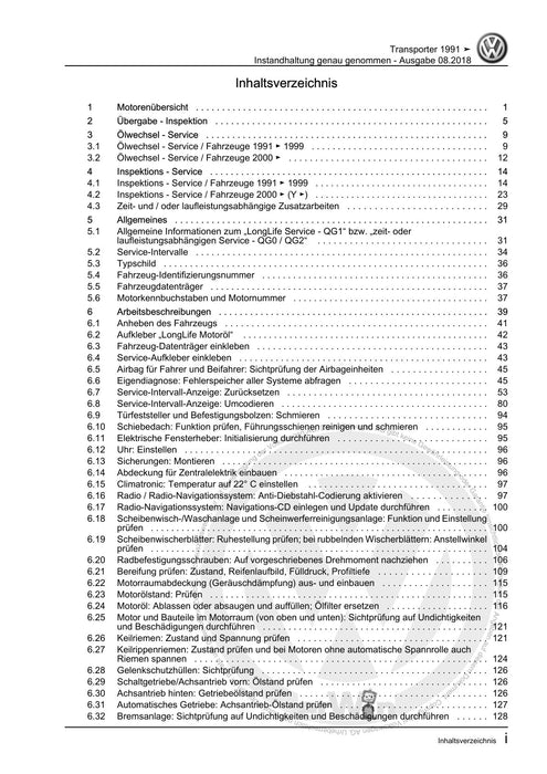 Transporter (1991 - 1996) Maintenance handbook (IGG) Instandhaltung genau genommen