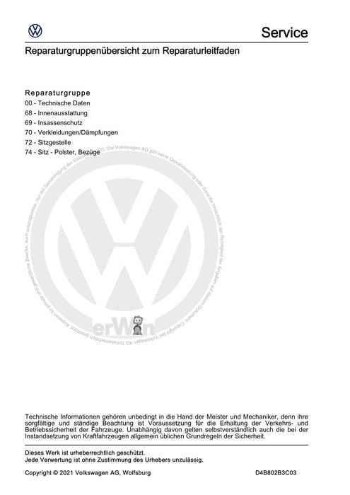Amarok (2011+) Reparaturanleitung Karosserie-Montagearbeiten Innen