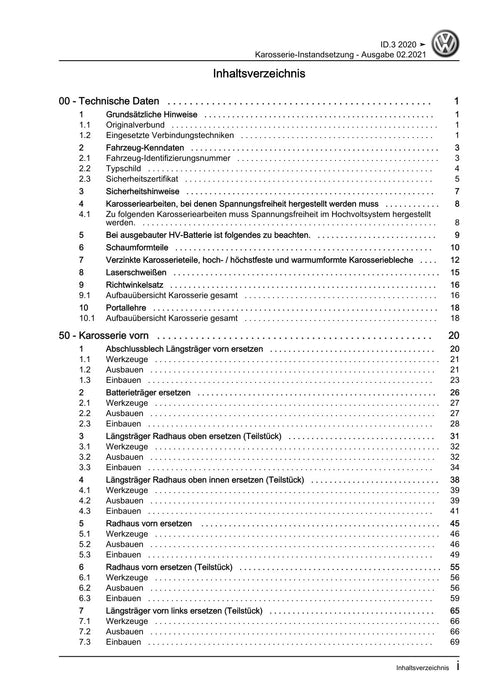 ID.3 (2020+) Reparaturanleitung Karosserie-Instandsetzung