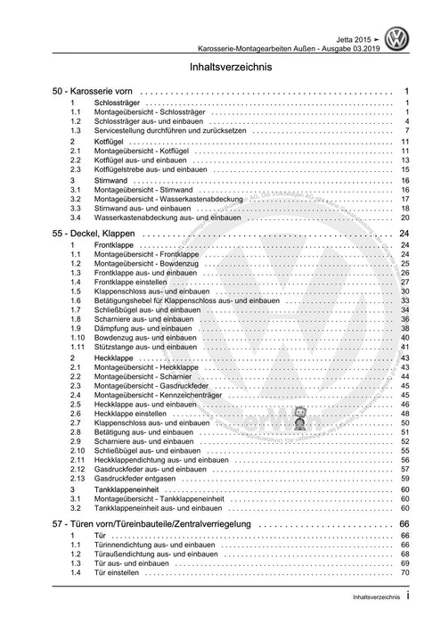Jetta (2014+) Reparaturanleitung Karosserie-Montagearbeiten Außen