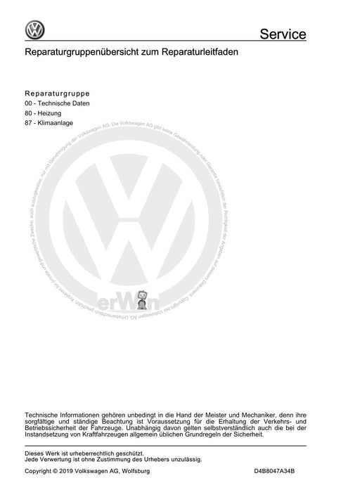 Passat (2011+) Passat-Passat Variant Reparaturanleitung Heizung, Klimaanlage