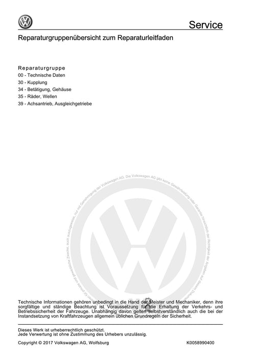 Passat (2005 - 2008) Passat-Passat Variant Reparaturanleitung 5 Gang-Schaltgetriebe 0A4