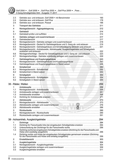 Passat (2005 - 2008) Passat-Passat Variant Reparaturanleitung 5 Gang-Schaltgetriebe 0A4