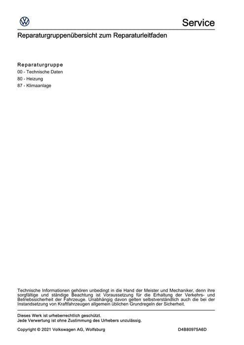 Passat (2019+) Reparaturanleitung Heizung, Klimaanlage