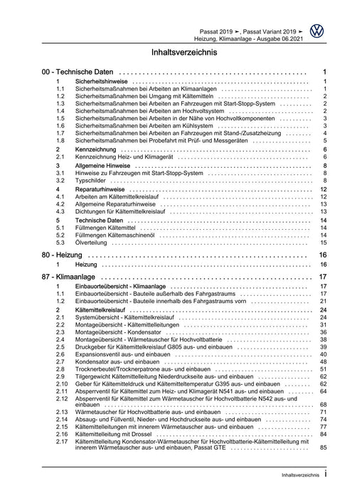Passat (2019+) Reparaturanleitung Heizung, Klimaanlage