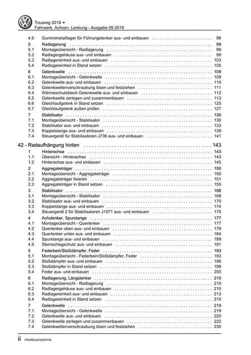 Touareg (2018+) Reparaturanleitung Fahrwerk, Achsen, Lenkung