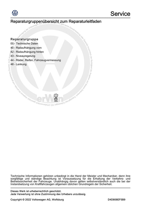 Jetta (2014+) Reparaturanleitung Fahrwerk, Achsen, Lenkung