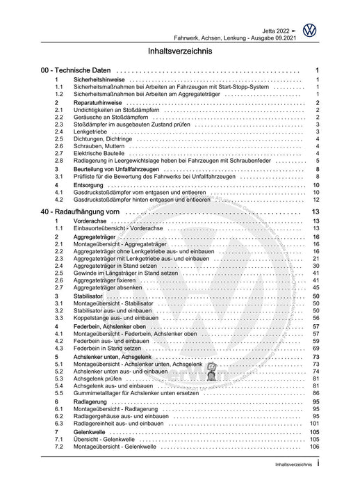 Jetta (2014+) Reparaturanleitung Fahrwerk, Achsen, Lenkung