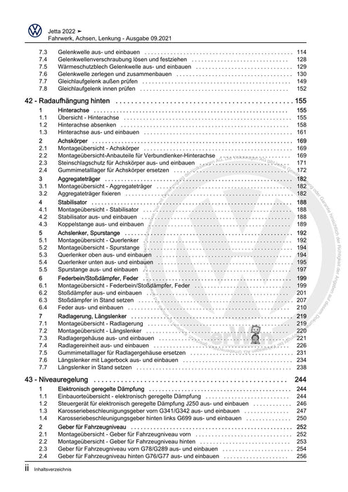 Jetta (2014+) Reparaturanleitung Fahrwerk, Achsen, Lenkung