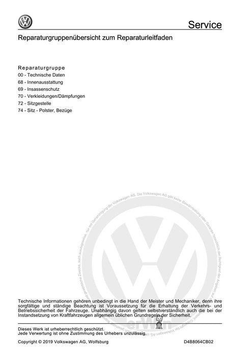Beetle (2012+) NBL-NBC Reparaturanleitung Karosserie-Montagearbeiten Innen