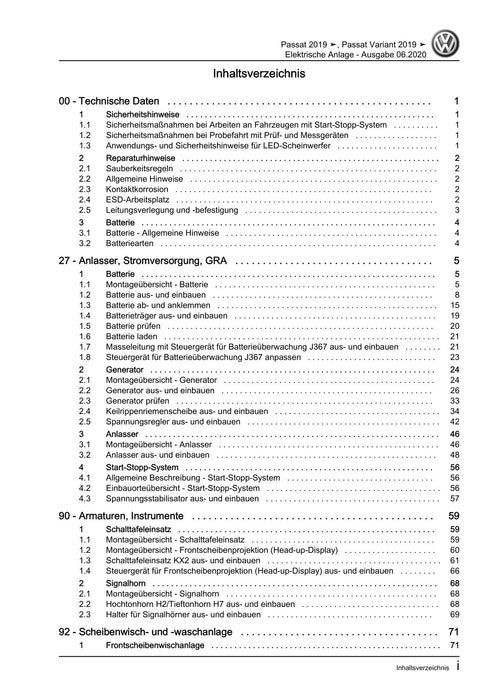 Passat (2019+) Reparaturanleitung Elektrische Anlage