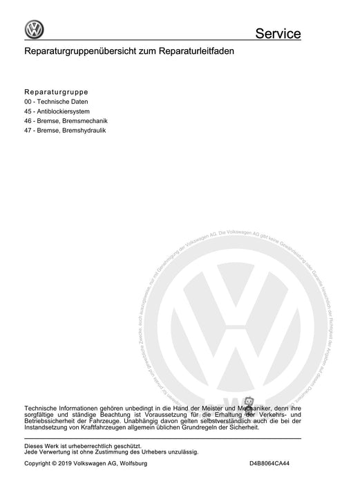 Beetle (2012+) NBL-NBC Reparaturanleitung Bremsanlage