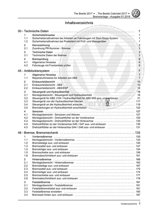 Beetle (2012+) NBL-NBC Reparaturanleitung Bremsanlage