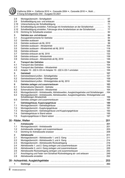 Transporter (2010 - 2015) Reparaturanleitung 6 Gang-Schaltgetriebe 0A5
