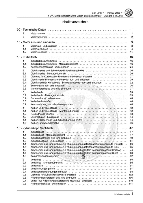 EOS (2006+) Reparaturanleitung 4-Zyl. Einspritzmotor (2,0 l-Motor, Direkteinspritzer)