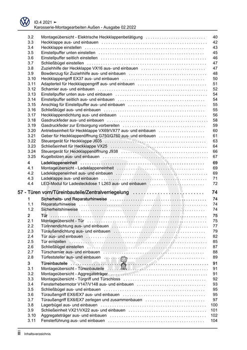 ID.4 (2020+) E2, E21] Reparaturanleitung Karosserie-Montagearbeiten Außen
