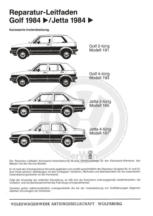 Jetta (1980 - 1988) Jetta Reparaturanleitung Karosserie-Instandsetzung