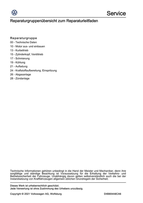 Beetle (2012+) NBL-NBC Reparaturanleitung 4-Zyl. Einspritzmotor (1,2 l-Motor, 4V, EA211, Turbolader)