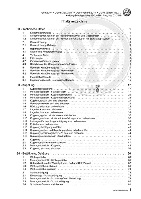 Golf VII (2013+2020)+Golf-Variant-Sportsvan Reparaturanleitung 6 Gang-Schaltgetriebe 02Q, 0BB