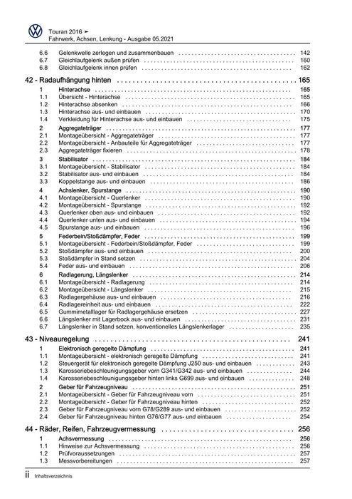 Touran (2016+) Reparaturanleitung Fahrwerk, Achsen, Lenkung