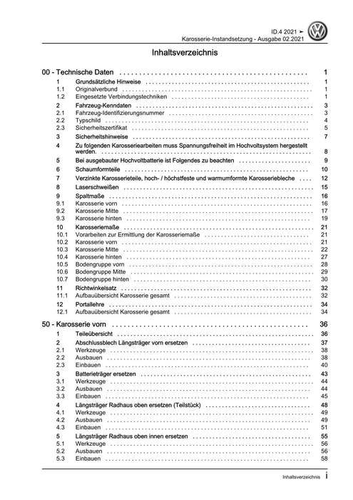 ID.4 (2020+) E2, E21] Reparaturanleitung Karosserie-Instandsetzung