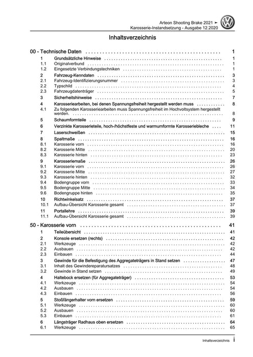 Arteon (2021+) Reparaturanleitung Karosserie-Instandsetzung