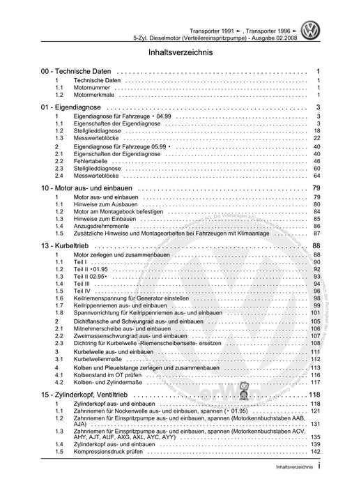 Transporter (1991 - 1996) Reparaturanleitung 5-Zyl. Dieselmotor (Verteilereinspritzpumpe)