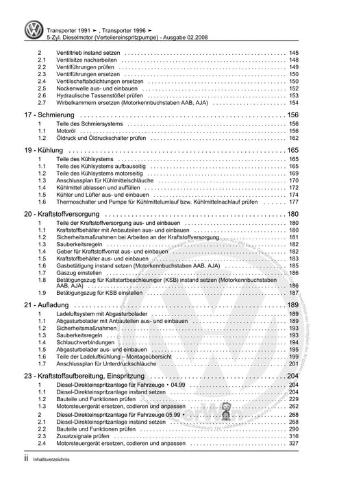 Transporter (1991 - 1996) Reparaturanleitung 5-Zyl. Dieselmotor (Verteilereinspritzpumpe)