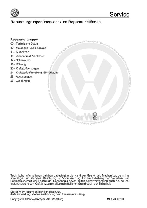 Golf IV (1998 - 2006) Golf-Golf Variant-Bora-Bora Variant Reparaturanleitung 4-Zyl. Einspritzmotor (2,0 l-Motor)