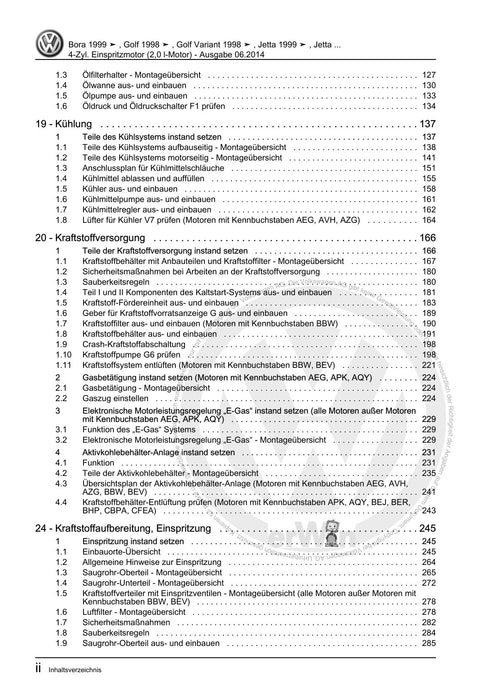 Golf IV (1998 - 2006) Golf-Golf Variant-Bora-Bora Variant Reparaturanleitung 4-Zyl. Einspritzmotor (2,0 l-Motor)