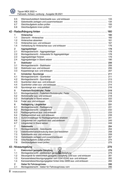Tiguan (2008+) Reparaturanleitung Fahrwerk, Achsen, Lenkung
