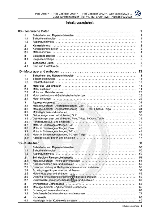 Golf VIII (2020+)+Golf-Variant-Sportsvan Reparaturanleitung 3-Zyl. Direkteinspritzer (1,0l, 4V, TSI, EA211 evo)