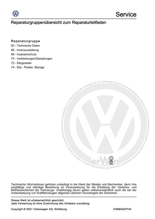 Caddy (2021+) Reparaturanleitung Karosserie-Montagearbeiten Innen