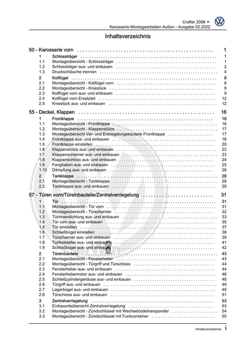 Crafter (2006 - 2016) Reparaturanleitung Karosserie-Montagearbeiten Außen