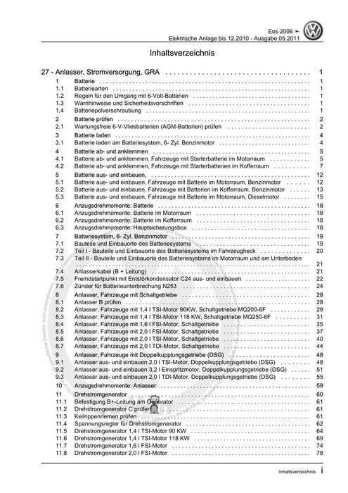 EOS (2006+) Reparaturanleitung Elektrische Anlage bis 12.2010