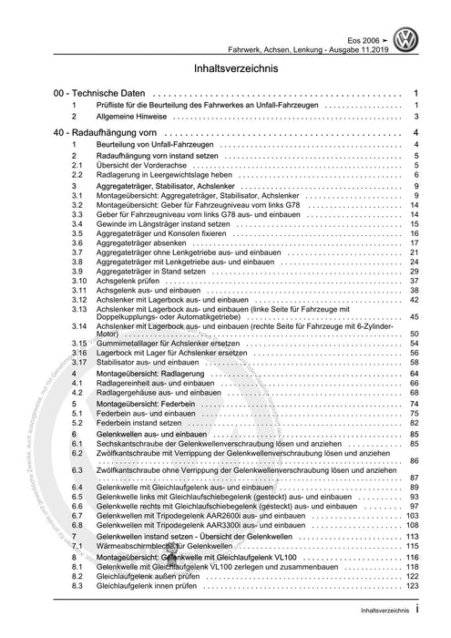 EOS (2006+) Reparaturanleitung Fahrwerk, Achsen, Lenkung