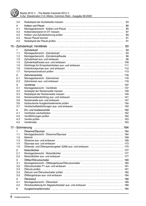Beetle (2012+) NBL-NBC Reparaturanleitung 4-Zyl. Dieselmotor (1,6 l-Motor, Common Rail)