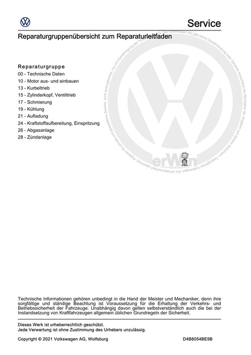 Caddy (2016 - 2020 ) Reparaturanleitung 4-Zyl. Einspritzmotor (1,4 l-Motor, Erdgas)