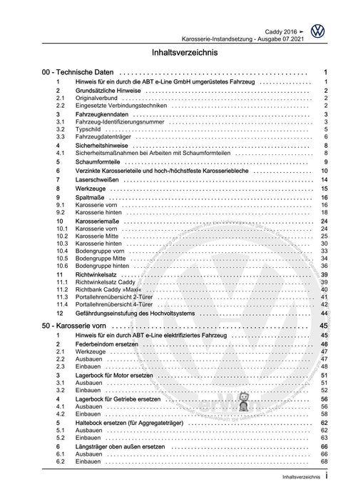 Caddy (2016 - 2020 ) Reparaturanleitung Karosserie-Instandsetzung
