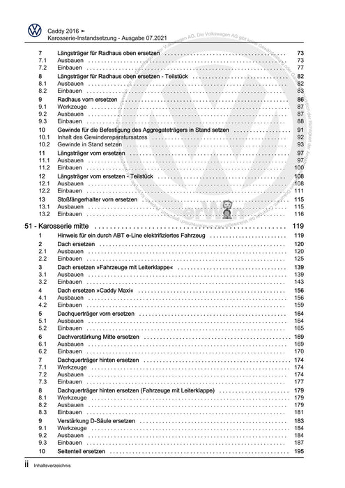 Caddy (2016 - 2020 ) Reparaturanleitung Karosserie-Instandsetzung
