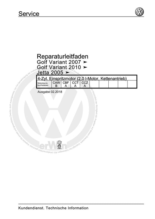 Golf V (2004 - 2007) Golf-Golf Variant-Golf Plus-Jetta Reparaturanleitung 4-Zyl. Einspritzmotor (2,0 l-Motor, Kettenantrieb)