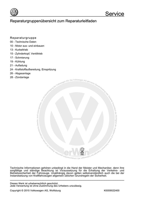 Passat (2011+) Passat-Passat Variant Reparaturanleitung 4-Zyl. Einspritzmotor (1,4 l, Erdgas, 4V, EA 111, Turbolader, Kompressor)