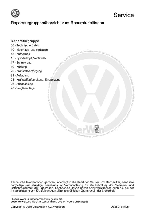 Golf V (2004 - 2007) Golf-Golf Variant-Golf Plus-Jetta Reparaturanleitung 4-Zyl. Dieselmotor (1,6 l-Motor, Common Rail)