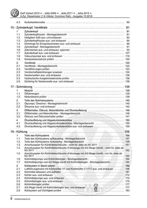 Golf V (2004 - 2007) Golf-Golf Variant-Golf Plus-Jetta Reparaturanleitung 4-Zyl. Dieselmotor (1,6 l-Motor, Common Rail)